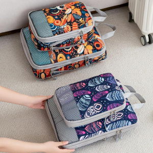 4pcs Compression Packing Cubes Set – Large Capacity Foldable Travel Storage Bags, Expandable & Washable Luggage Organizers