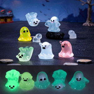 10/20/50Pcs Glowing Ghosts for Halloween Resin Decorations,Glow At Night Ghost Elf Ornament Micro Landscape Home Garden Decor