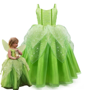 Girl Cosplay Costume Kids Tinker Bell Costume Green Fairy Princess Fairy Fancy Dress Birthday Party Halloween Outfits 2-10Yrs