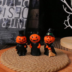 3pcs Halloween Mini Pumpkin Devil Gentleman Doll Set Home Party Desktop Resin Craftsmanship Decoration