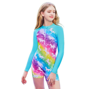 New Girls Long Sleeve One Piece Swimsuit with Zipper Bathing Suit 3-12 Years Rash Guard for Beach & Pool Quick-Dry Kids Swimwear