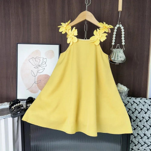 New Fashion 3D Flower Decoration Sweet Sleeveless Princess Dress 1 Pc 2-7 Years Girls Party Cute Clothes
