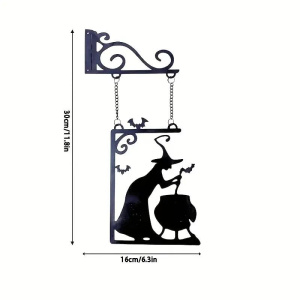 Halloween Metal Sign Witch Shape Iron Witch Boiler Silhouette Wall Mural Spooky Mysterious Witch Hanging Signage Horror