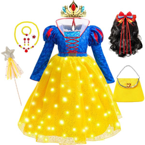 Disney Snow White Cosplay Dress For Girls New Live Action Movie Role Playing Costume Long Sleeve Print Halloween Princess Outfit