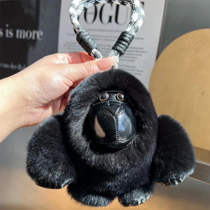 Cute 100% Real Natural Rabbit Fur Key Chains King Kong Gorilla Car Keychain Charm Bag Pendant Keyrings Plush Jewelry Gifts
