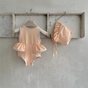 New Baby Girl Swimsuit + Hat Infant Girl One-piece Backless Swimwear Ruffle Bikini Girls Bathing Suit Beach Outfits