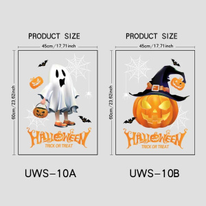 2 Sheets of 45Cm*60Cm Halloween Window Stickers Ghost Pumpkin Glass Stickers Holiday Party Atmosphere Decoration Layout Shop Window Electrostatic Adsorption Window Flower Door Stickers