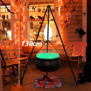 Halloween Witch Cauldron with Tripod and Lights Halloween Pendant Horror Carnival Party Candy Bucket Halloween Outdoor Decor