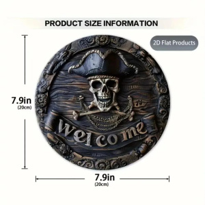 SkullPirateWelcome™ Spooky and Stylish, Pirate Skull Welcome Sign for Unforgettable Decor. Ideal for Halloween Party