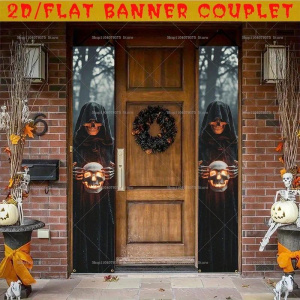 Halloween Porch Banner Hanging Skull Pumpkin Head Home Room Festival Door Curtain Decoration Party Supplies