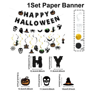 Happy Halloween Party Banner Hanging Spiral Pendants Bat Pumpkin Paper Garland Trick or Treat Happy Halloween Decoration