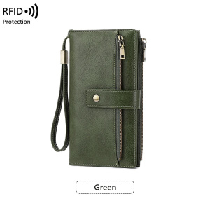 Vintage Style RFID Blocking Wallet Three-Fold Long Clutch Purse Multi-Card Slots for Daily Commute Business Casual