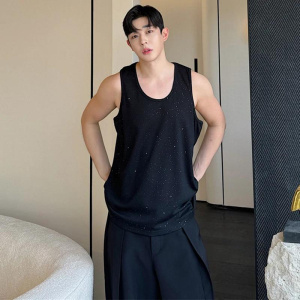 LUZHEN Sleeveless Men Fashion Vests Sequin Splicing Original Design Plain Stylish Handsome Street High Quality Tank Tops