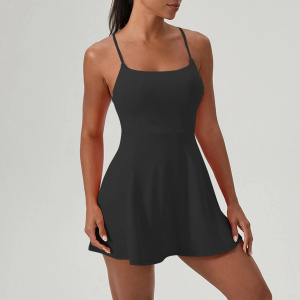 Women Cross Back Fitness Dress Sleeveless Training Outdoor Tennis Dress Built-in Bra And Shorts Running Casual Yoga Sport Dress