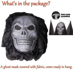 1pcs Halloween decorations, ghosts hanging ghosts, flying yarn ghosts with skull masks, lights and scary sounds.