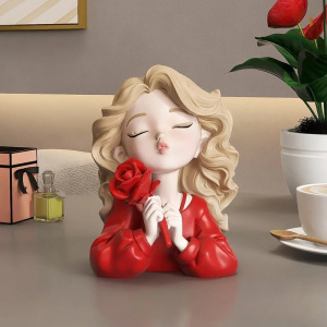 Modern Cute Rose Bouquet Girl, Room Decoration Accessories, Home Decor Arts, Crafts Supplies, Statue, Sculpture, Birthday Gift