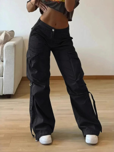New Cargo Pants Women's Solid Straight Leg Big Pockets Baggy Trousers All-Match Sweatpants Chic Streetwear Women Clothing