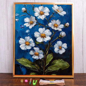 White Flowers Plant Diy Embroidery Starter Kits For Beginner Adults Handicrafts Needlework Cross Stitch For Living Room Decoration