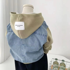 Denim Jacket for Boy Girl New Korean Version Fashion Patchwork Hooded Coat Casual Children's Clothing Jackets