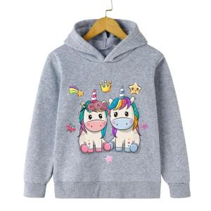 Children's fall and winter casual fashion fleece hooded sweatshirt cartoon cute unicorn printing girls comfortable warm hoodie