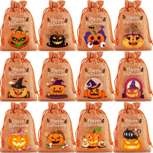 3 Set of Halloween Gift Holders Candy Gift Bags Suspenders Bags High Quality Linen Halloween Decor Supplies Bunch Pocket
