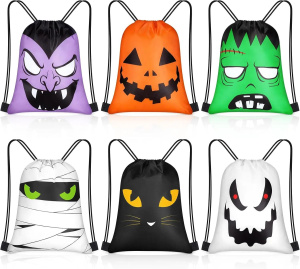 6 Pieces Halloween Drawstring Gift Bags for Children's Portable Backpacks. Trick or Treat Candy Bags. Birthday Party Supplies