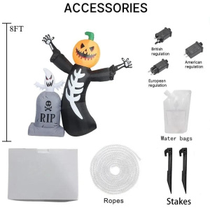 8FT Party & Holiday DIY Decorations Inflatable Toys Halloween Pumpkin Skeleton Ghost Built-in LED Lights Outdoor Decor Halloween