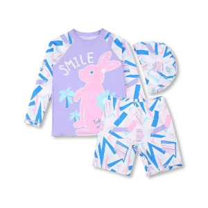 Girl's 3-Piece Assorted Rashguard Sets Toddler Ruffle Floral Swimsuit Tankini Children's Swimwear UPF50 Long Sleeve Bathing Suit