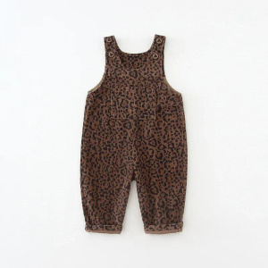 HoneyCherry Kids Clothes Corduroy Girls Overall Leopard Print Boys Rompers Children Play Set