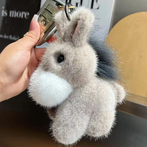 New Fashion Real Mink Fur Cute Donkey Keychain Pendant Toys Keyring Doll Handbag Charm Ornament Pompom Plush Jewelry Gifts