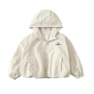 New Kids Short Hooded Jacket Teen Girls Fashion Letters Print Long Sleeved Zipper Coat Children Clothing Windbreaker