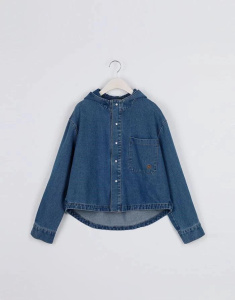 Retro Chic Women's Denim Jacket Hong Kong Style Single-Button ort Outerwear Top with Hood Loose Fit Non-Sinkage
