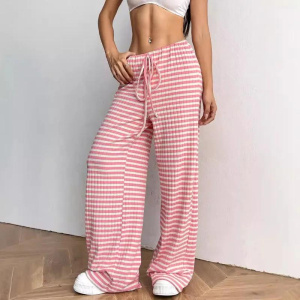 New Fashion Women's Casual Pants Striped Plain Straight Leg Trousers Plus Size Women's Clothing