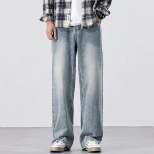 Men's Pants Baggy Washing Retro Flared Jeans Man Trousers Straight Tube American High Street Y2k Man Clothing Denim Tear
