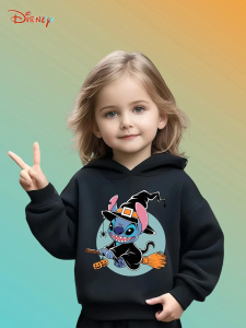 Halloween Boys and Girls Hoodies Comfortable and Fashionable Casual Sweatshirts Disney Stitch Pumpkin