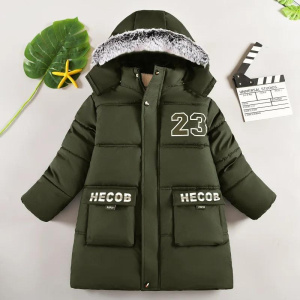 Boy's Plush Velvet Jackets Children Thickened Coats Kids Fur Collar Hooded Padded Outerwear Teenager Fleece-lined Parkas