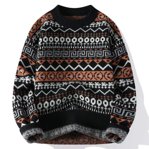 O-Neck Knit Pullovers Men Print Casual Sweater Loose Knitted Fashion Streetwear Warm Pullover Sweaters
