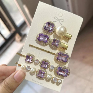 Luxury Crystal Hair Clip Set jewellery Fashion Shiny Rhinestone Pearl Barrettes Hairpins For Women Geometric Clamps Gift