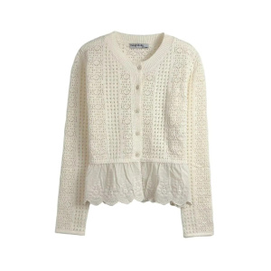 Tidalyf New! Women O-Neck Knit Cardigan with Lace Edge - Long Sleeves, Stylish for Wear