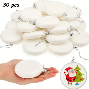 30pcs 8cm/3.15in White Round Blank Ball Ornaments with Silvery Wire for DIY Christmas Tree Decoration Christmas Pendant