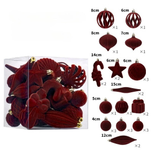 28PCS Multi Size Velvet Red Xmas Balls Christmas Ball Set Star Scepter Round Santa Tree DIY Ornaments New Year Christmas Gifts