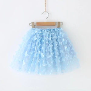New Girls Mesh Tutu Skirt Baby 3D Butterfly Fairy Princess Skirt Organza Girls Birthday Skirt Party Dance Ball Gown