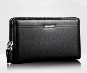 LEINASEN Brand Men's Clutch Bag Double Zipper Large Capacity Long Wallet Men's Leather Coin Purse