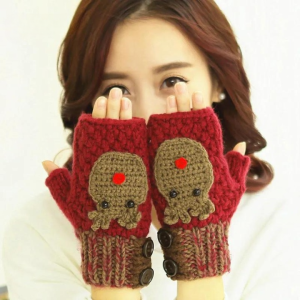 Cute Bear Warm Mitts 100% Handmade Knitted Fingerless Gloves