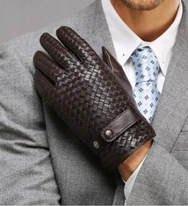 RY025NN New Male Real Leather Short Gloves Man Suede Knitted Black/Brown Lambskin Cold Proof Mittens Mex Luva