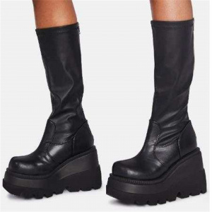 Brand Design Female Wedges High Heels Thigh High Boots Fashion Black Platform Boots Women Gothic Cosplay Shoes Woman