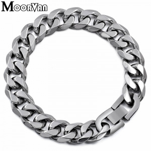 Moorvan Jewelry Men Bracelet Cuban links & chains Stainless Steel Bracelet for Bangle Male Accessory Wholesale B284