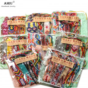 AMIU Bohemian Weave Cotton Friendship Bracelet Brazilian Woven Rope String Beads Handmade Bracelets Packing Sets For Women Men