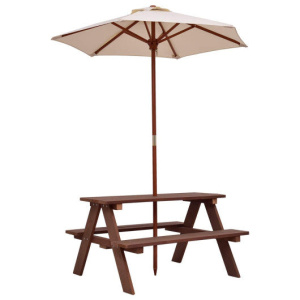 5 Seat Outdoor Kids Picnic Table Bench Set with Removable Umbrella-529