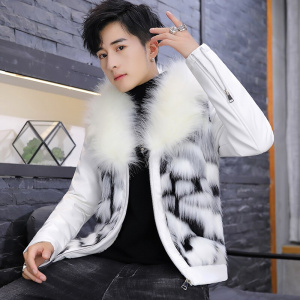 2021 Men's Faux Fur Leather Coat Youth Handsome Autumn and Winter Warm Faux Mink Jacket